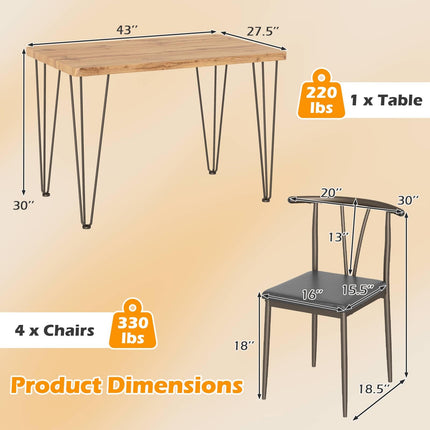 Dreamade 5-Piece Dining Table Set | 43-Inches Rectangular Kitchen Table & 4 Armless Chairs with Upholstered Seat