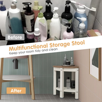 Dreamade Corner Shower Stool Waterproof - HDPE Shower Bench Seat with Storage Shelf