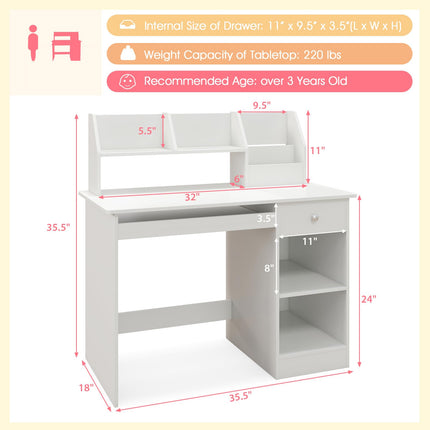 Dreamade Kids Study Desk, Children Wooden Writing Table with Hutch