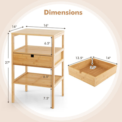 Dreamade Nightstand Set of 1/2, Bamboo End Table with Drawer and 2 Open Shelves