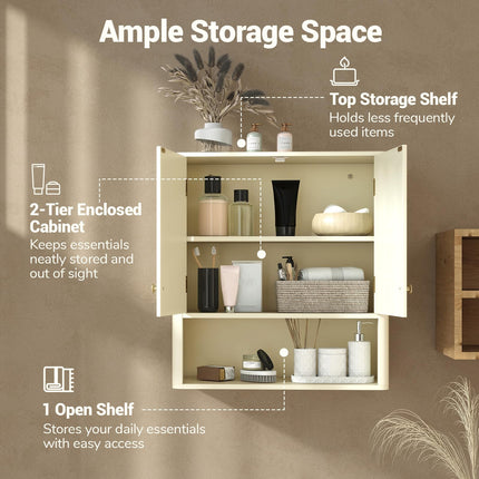 Dreamade Fluted Bathroom Wall Cabinet with Open Shelf