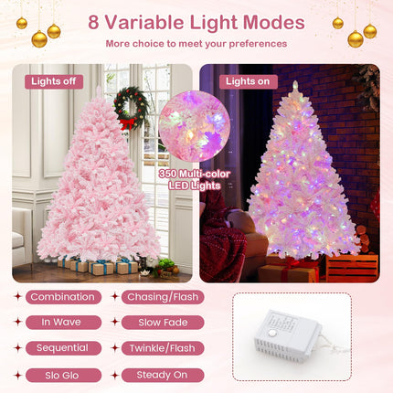 Dreamade 6FT Pink Pre-lit Christmas Tree, Hinged Snow Flocked Artificial Xmas Tree, Seasonal Holiday Decoration for Office Home