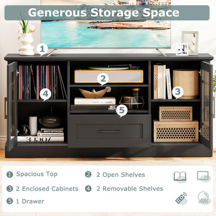 Dreamade Farmhouse TV Stand for 65/70 Inch TV with Storage Cabinets & Glass Door