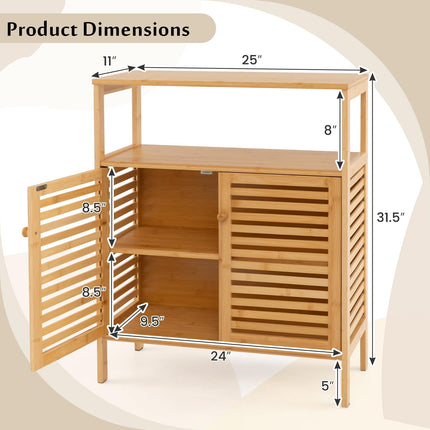 Dreamade Storage Cabinet, Bamboo Bathroom Floor Cabinet with Double Louvered Doors