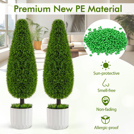 Dreamade 3ft Artificial Cedar Teardrop Shaped Topiary Tree, 2 Pack Faux Potted Plants with Plastic Nursery Pot