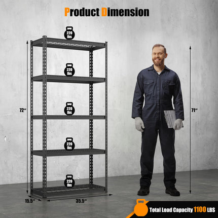 Dreamade 5-Tier Storage Shelves, 35.5" x 15.5" x 72" Utility Rack Shelf