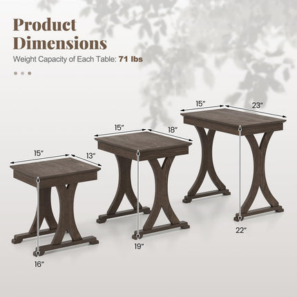 Dreamade Nesting Coffee Table Set-of-3 - Stackable Rectangular Sofa End Side Table