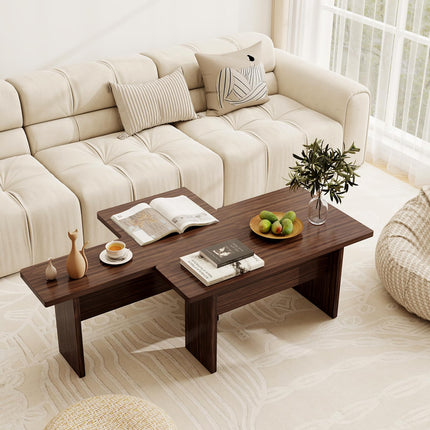 Dreamade L-Shaped Coffee Table Set of 2 Modular Nesting Center Table with Grain Finish