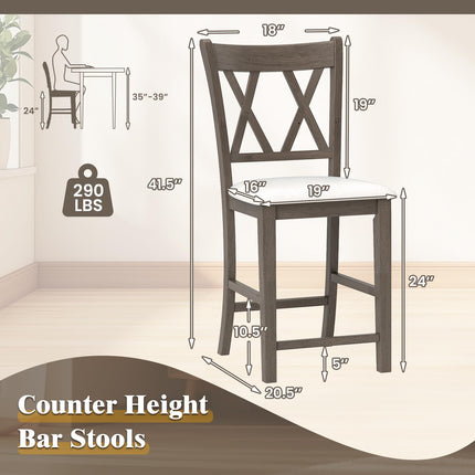 Dreamade Wood Bar Stools Set of 2/4, 24" Counter Height Bar Stools w/Cross Back & Linen Fabric Upholstered Seat