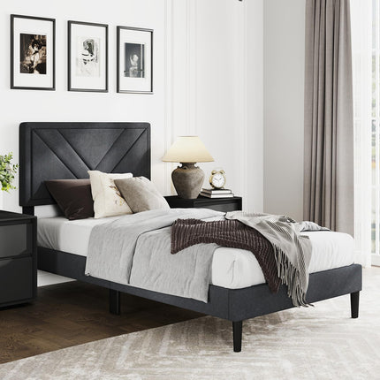 Queen/Full/Twin Size Upholstered Platform Bed Frame with Diagonal Channel Tufted Headboard