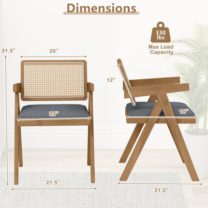 Dreamade Rattan Dining Chairs, Leathaire Kitchen Chairs w/Armrests & Padded Cushion