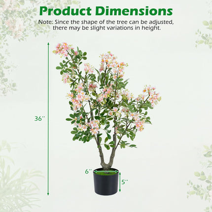 Dreamade 36" Artificial Impatiens Blossom Tree w/Mini Fruits & Faux Grass