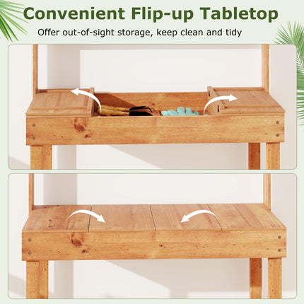 Dreamade Outside Solid Wood Potting Table with Flip-up Tabletop
