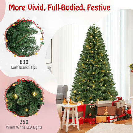 Dreamade 7ft Pre-Lit Christmas Tree, Artificial Hinged Xmas Tree with 250 Warm White LED Lights