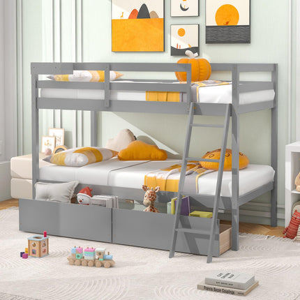 Dreamade Bunk Bed Twin Over Twin with 2 Storage Drawers