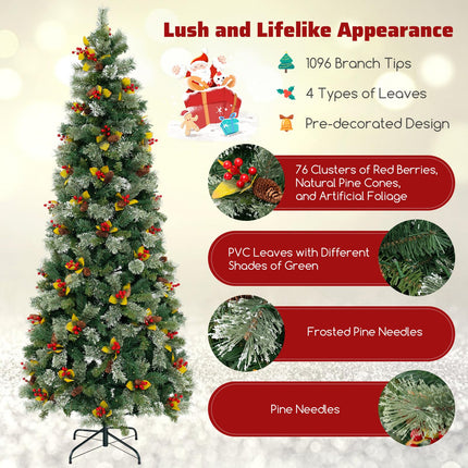 Dreamade 7.5ft Pre-Lit Artificial Christmas Tree, Hinged Xmas Tree with 1096 PVC & Pine Needles