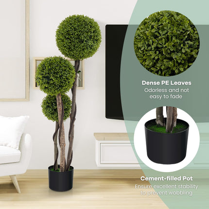 Dreamade 4ft Artificial Boxwood Topiary Ball Tree, Faux Potted Plants Cypress Tree in Weighted Pot with Triple Ball