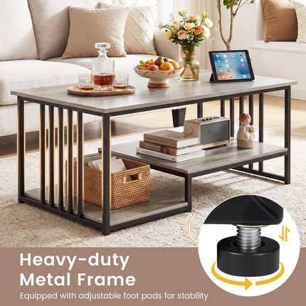 Dreamade 43.5" Coffee Table 2-Tier Center Table with Storage