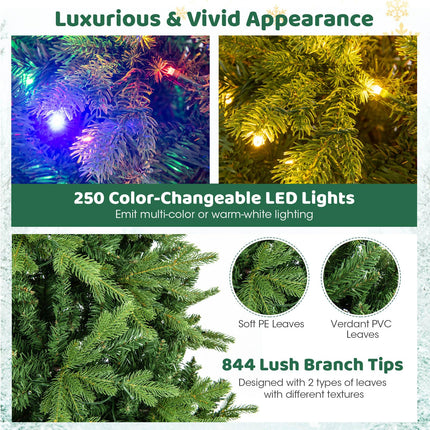 Dreamade Pre-Lit Artificial Christmas Tree, Hinged Xmas Tree with Warm-White & Multi-Color LED Lights