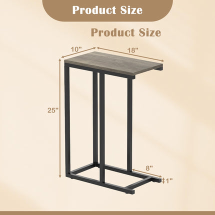 Dreamade C Shaped End Table, Small Side Table for Sofa, Couch Table That Slide Under with Metal Frame