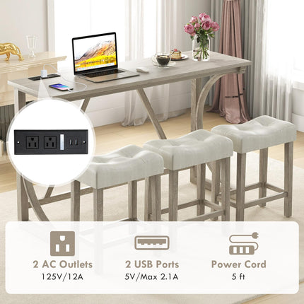 Dreamade Small Dining Table Set - 4-Piece Bar Table and Chairs Set with Power Outlet