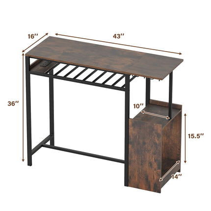 Dreamade Rectangular Bar Table with Charging Station and LED Light