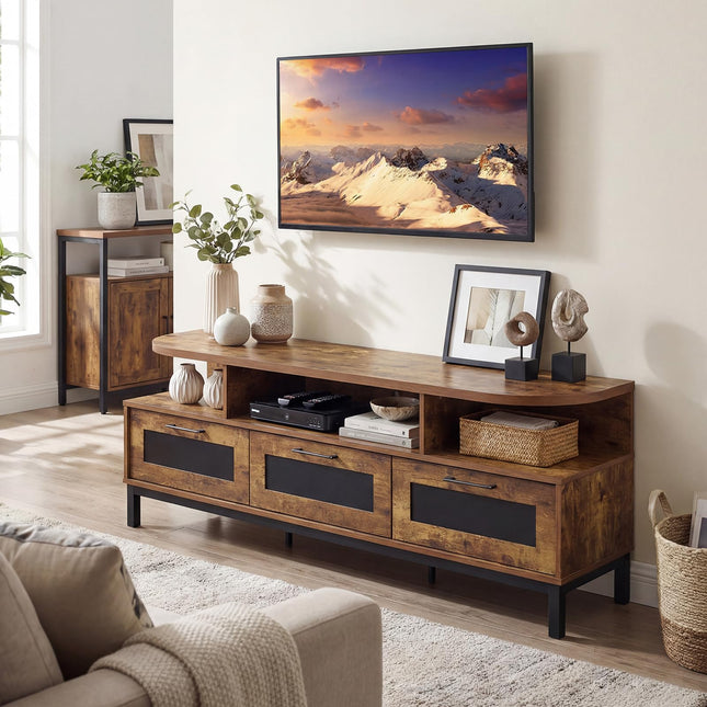 Dreamade TV Stand for TVs up to 75" Entertainment Center with 3 Storage Drawers and Open Shelves