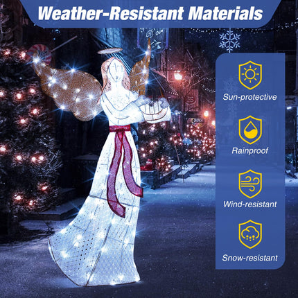Dreamade 5 FT Christmas Lighted Angel, Pre-Lit Winged Holiday Figure Angel with 120 Cold White LED Lights