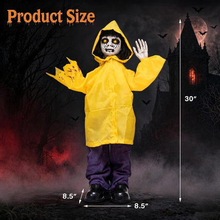 DREAMADE 30 Inch Halloween Little Yellow Raincoat Animatronic Prop Decor