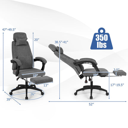Dreamade Reclining Office Chair Chenille Fabric Desk Chair with Padded Linkage Armrests