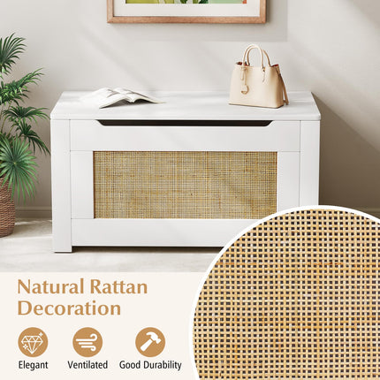 Dreamade Rattan Storage Bench with Flip Top Lid & Safety Hinge