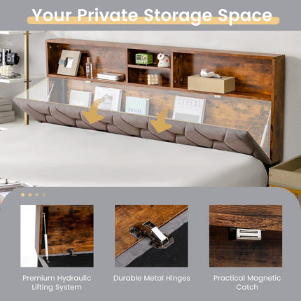 Dreamade Full Size Bed Frame with Storage Headboard