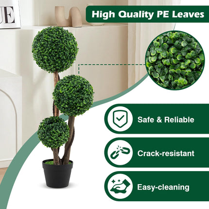 Dreamade 3ft Artificial Boxwood Topiary Ball Tree, Faux Potted Plants with Solid Wood Trunks