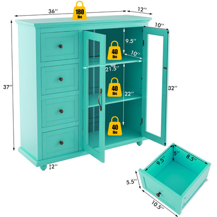Dreamade Buffet Sideboard with Storage - Kitchen Pantry Cabinet with 2 Doors, 4 Drawers, Adjustable Shelf