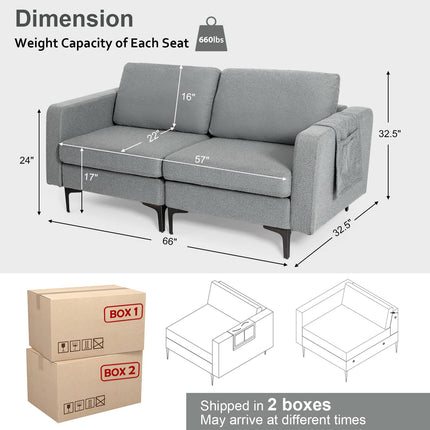 Dreamade 2-Seat Sofa Couch, 66" L Modern Loveseat