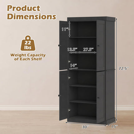 Dreamade 72.5'' Kitchen Pantry Cabinet w/4 Doors & 2 Adjustable Shelves