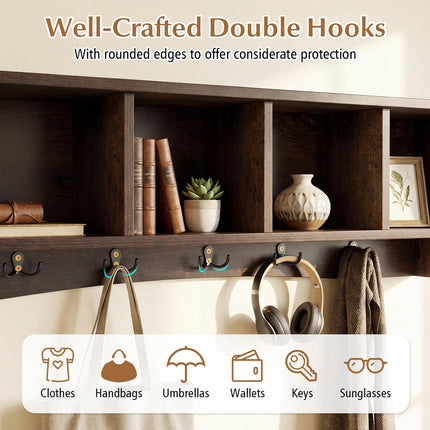 Dreamade Wall Mounted Coat Rack with 4 Cubbies & 5 Double Hooks