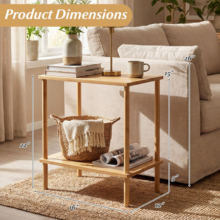 Dreamade Bamboo Side Table Set of 2 w/Storage Shelves
