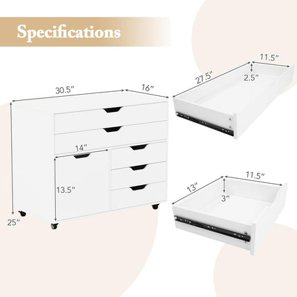 Dreamade File Cabinet, Rolling Lateral Filing Cabinet with 2 Large Drawers, 3 Small Drawers