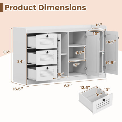 Dreamade 63'' Buffet Cabinet with Storage Modern Sideboard Cabinet with 3 Doors & 3 Pull-Out Drawers