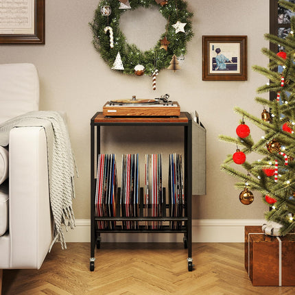 Dreamade Rolling Record Player Stand 2-Tier with Vinyl Storage and Magazine Holder Bag