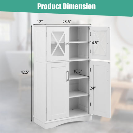 Dreamade Bathroom Floor Storage Cabinet - Linen Floor Cabinet with Doors and Adjustable Shelves
