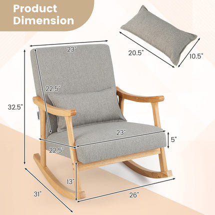 Dreamade Upholstered Rocking Chair - Modern Rocker with Rubber Wood Frame, Comfy Backrest & Seat
