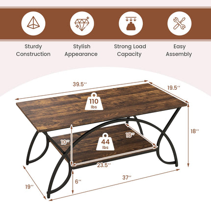 Dreamade 2-Tier Rectangular Coffee Table, Modern Chic Cocktail Table with Open Storage Shelf, White/Gold
