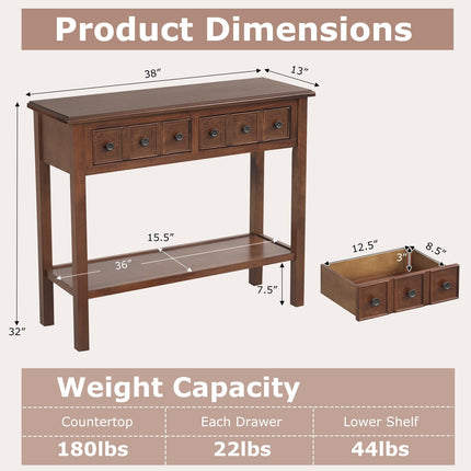 Dreamade 38" Narrow Console Table with 2 Drawers & Bottom Open Shelf