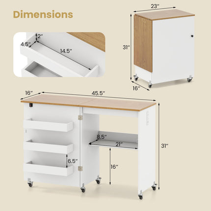 Dreamade Folding Sewing Table with Charging Station