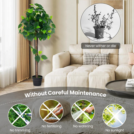 Dreamade 45" Artificial Hydrangea Tree, Tall Fake Potted Silk Tree with Real Wood Trunk