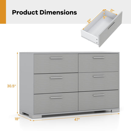 Dreamade Storage Cabinet with 6 Drawers, Metal Legs & Handles, Anti-Toppling Devices, Grey