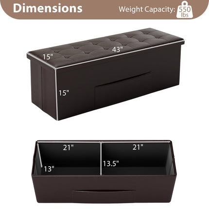Dreamade 43 Inches Folding Storage Ottoman Bench Upholstered PU Leather Storage Chest with Side Pocket