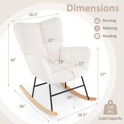 Dreamade Rocking Chair Nursery, Teddy Upholstered Glider Rocker Chair w/High Backrest
